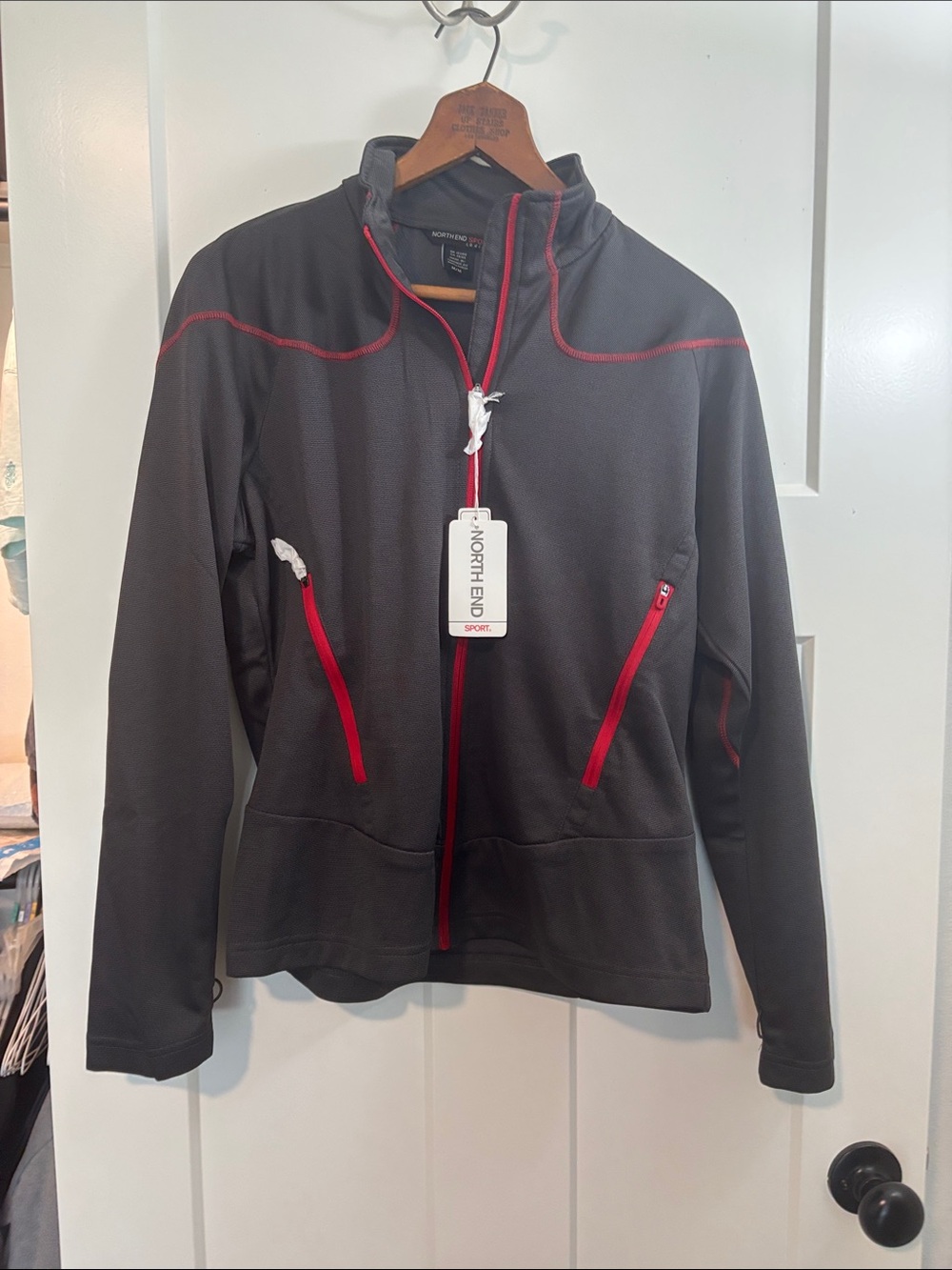 North End Women's Charcoal Utility Jacket with Red Trim